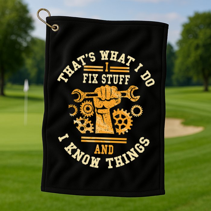 That's What I Do I Fix Stuff And I Know Things Funny Saying Golf Towel