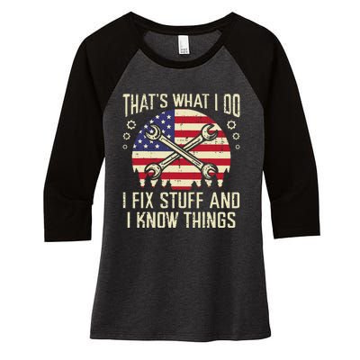 Thats What I Do Fix Stuff Usa Flag Car Mechanic Garage Women's Tri-Blend 3/4-Sleeve Raglan Shirt