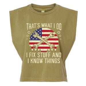 Thats What I Do Fix Stuff Usa Flag Car Mechanic Garage Garment-Dyed Women's Muscle Tee