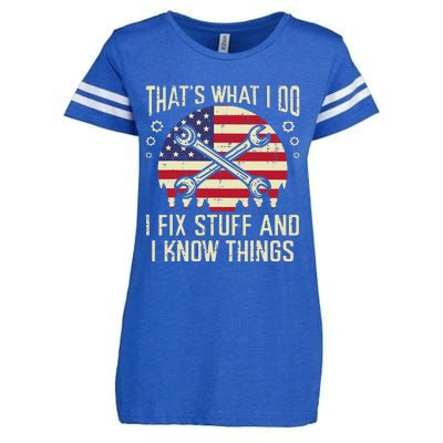 Thats What I Do Fix Stuff Usa Flag Car Mechanic Garage Enza Ladies Jersey Football T-Shirt