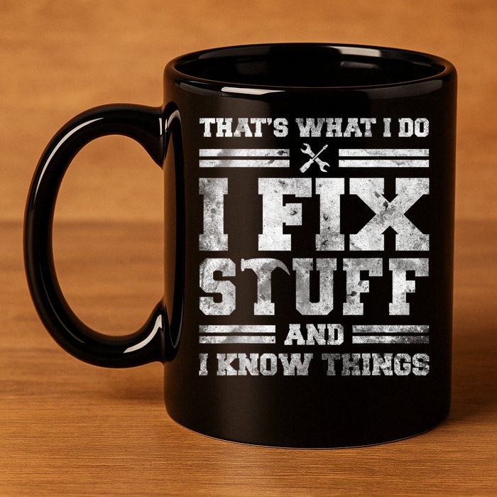 That's What I Do I Fix Stuff And I Know Things Funny Saying 11oz C Handle Ceramic Mug