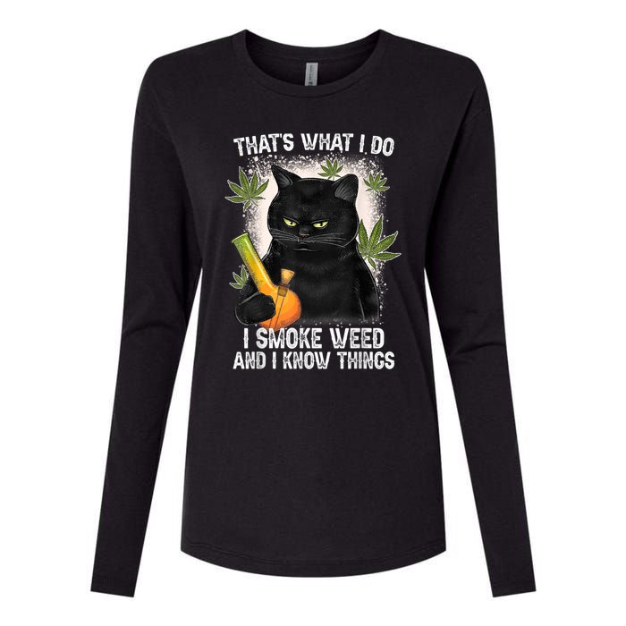 That What I Do I Smoke Weed And I Know Thing 420 Humor Adult Womens Cotton Relaxed Long Sleeve T-Shirt