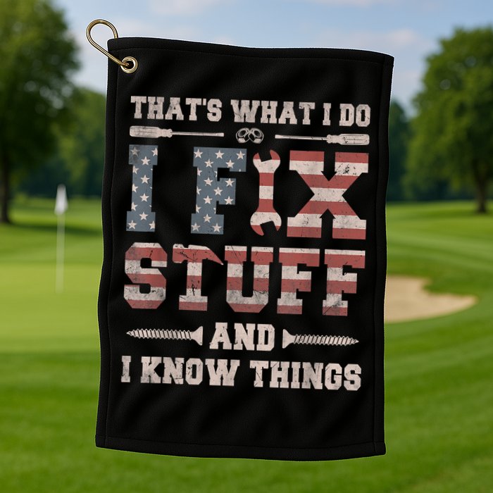 That's What I Do I Fix Stuff And I Know Things Funny Saying Golf Towel