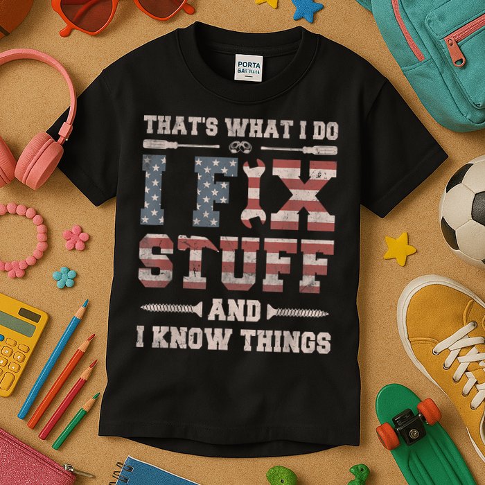 That's What I Do I Fix Stuff And I Know Things Funny Saying Kids T-Shirt