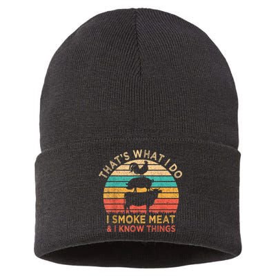 That's What I Do I Smoke Meat & I Know Things BBQ Grilling Sustainable Knit Beanie