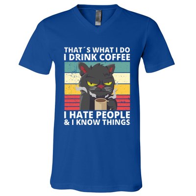 Thats What I Do I Coffee I Hate People And Know Things Funny Gift V-Neck T-Shirt