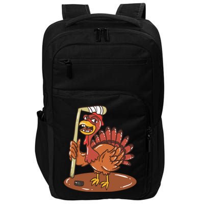 Turkey With Ice Hockey Gift Impact Tech Backpack