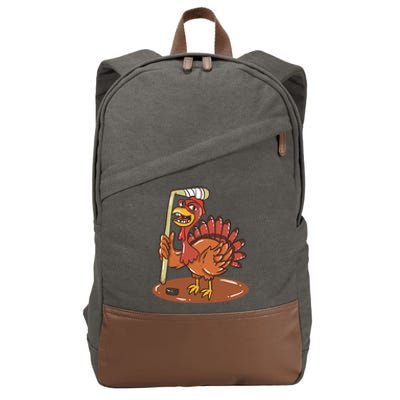 Turkey With Ice Hockey Gift Cotton Canvas Backpack