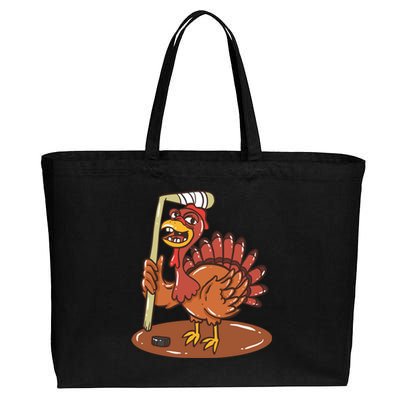 Turkey With Ice Hockey Gift Cotton Canvas Jumbo Tote