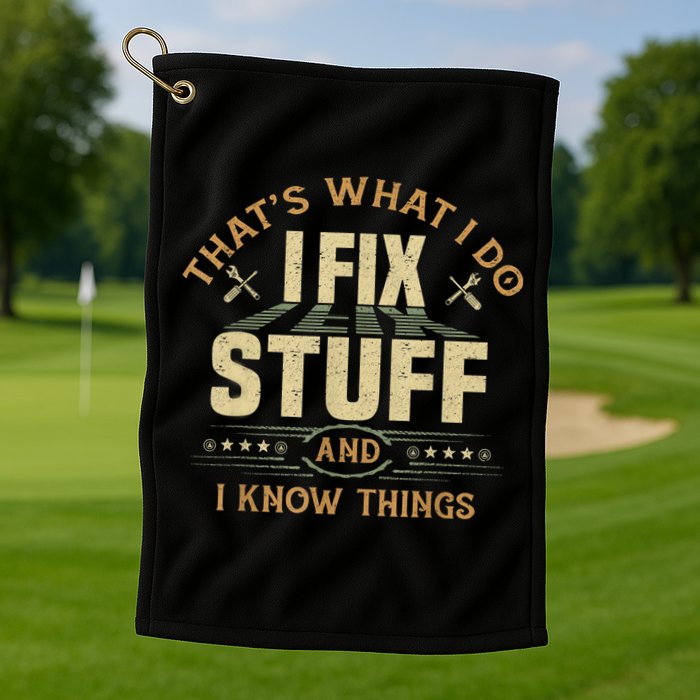 That's What I Do I Fix Stuff And I Know Things Funny Sayin Golf Towel