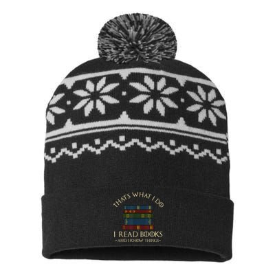 That's What I Do I Read Books And I Know Things Reading USA-Made Snowflake Beanie