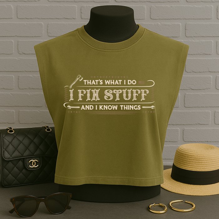 Thats What I Do I Fix Stuff And I Know Things Funny Men Garment-Dyed Women's Muscle Tee