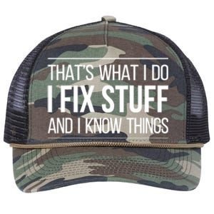 Thats What I Do I Fix Stuff And I Know Things Retro Rope Trucker Hat Cap