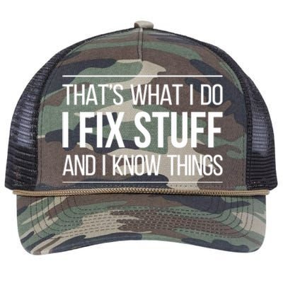 Thats What I Do I Fix Stuff And I Know Things Retro Rope Trucker Hat Cap