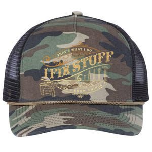 Thats What I Do I Fix Stuff And I Know Things Funny Saying Retro Rope Trucker Hat Cap