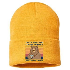 Thats What I Do I Drink Whiskey And I Know Things Bear Tee Sustainable Knit Beanie