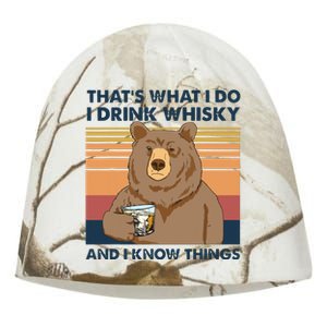 Thats What I Do I Drink Whiskey And I Know Things Bear Tee Kati - Camo Knit Beanie