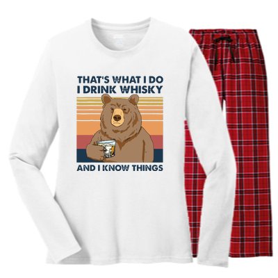 Thats What I Do I Drink Whiskey And I Know Things Bear Tee Women's Long Sleeve Flannel Pajama Set 