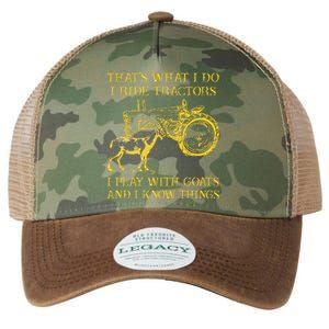 That What I Do I Ride Tractors I Play With Goats Legacy Tie Dye Trucker Hat