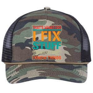 That's What I Do I Fix Stuff And I Know Things Retro Rope Trucker Hat Cap