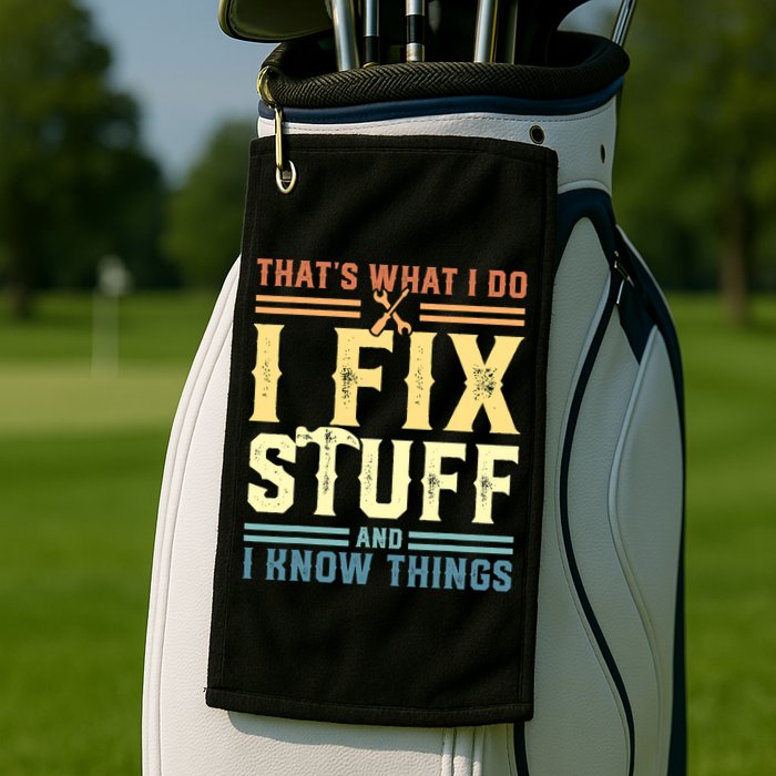 That's What I Do I Fix Stuff And I Know Things Golf Towel