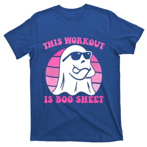 This Workout Is Boo Sheet Halloween Gym Ghost Groovy Pink T-Shirt