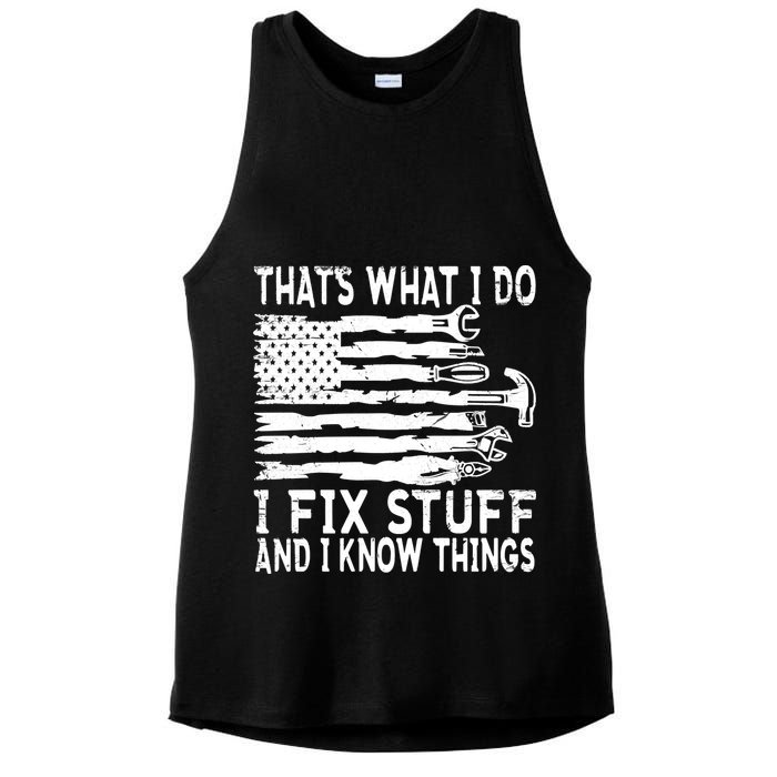 That's What I Do I Fix Stuff And I Know Things Funny Ladies PosiCharge Tri-Blend Wicking Tank