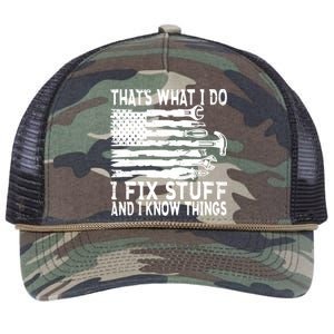 That's What I Do I Fix Stuff And I Know Things Funny Retro Rope Trucker Hat Cap