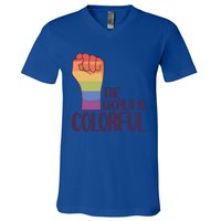 The World Is Colorful Gay Queer Couple Rainbow Lgbtq Pride Gift V-Neck T-Shirt