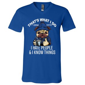 That's What I Do I Coffee Hate People Know Things Gift V-Neck T-Shirt