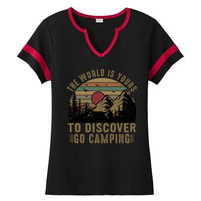 The World Is Yours To Discover, Go Camping Retro Ladies Halftime Notch Neck Tee