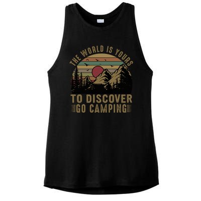 The World Is Yours To Discover, Go Camping Retro Ladies PosiCharge Tri-Blend Wicking Tank