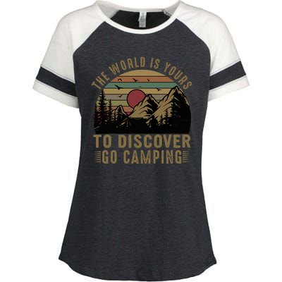 The World Is Yours To Discover, Go Camping Retro Enza Ladies Jersey Colorblock Tee