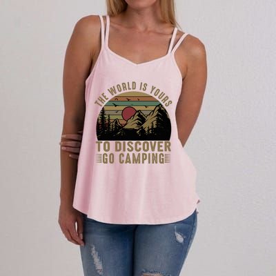 The World Is Yours To Discover, Go Camping Retro Women's Strappy Tank