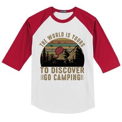 The World Is Yours To Discover, Go Camping Retro Kids Colorblock Raglan Jersey