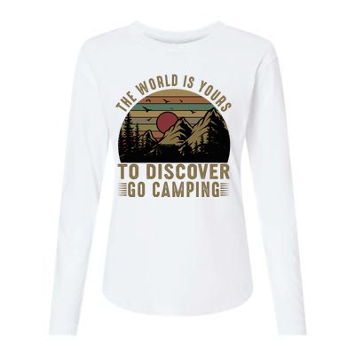 The World Is Yours To Discover, Go Camping Retro Womens Cotton Relaxed Long Sleeve T-Shirt