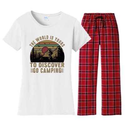 The World Is Yours To Discover, Go Camping Retro Women's Flannel Pajama Set