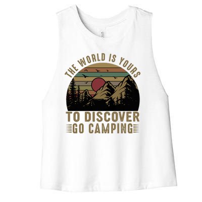 The World Is Yours To Discover, Go Camping Retro Women's Racerback Cropped Tank