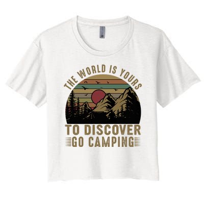 The World Is Yours To Discover, Go Camping Retro Women's Crop Top Tee