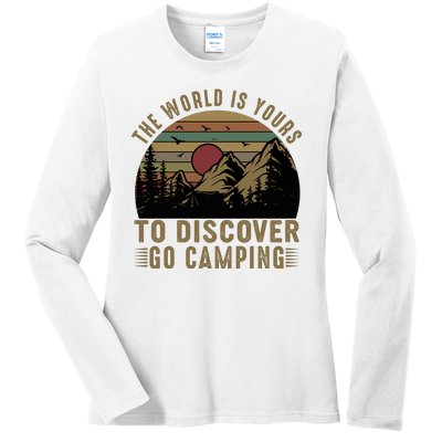 The World Is Yours To Discover, Go Camping Retro Ladies Long Sleeve Shirt