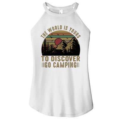 The World Is Yours To Discover, Go Camping Retro Women’s Perfect Tri Rocker Tank