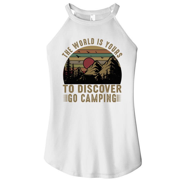 The World Is Yours To Discover, Go Camping Retro Women’s Perfect Tri Rocker Tank