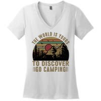 The World Is Yours To Discover, Go Camping Retro Women's V-Neck T-Shirt