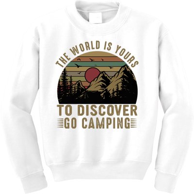 The World Is Yours To Discover, Go Camping Retro Kids Sweatshirt