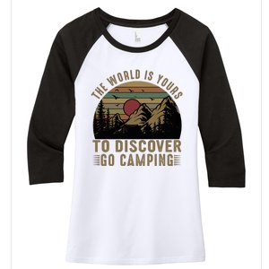 The World Is Yours To Discover, Go Camping Retro Women's Tri-Blend 3/4-Sleeve Raglan Shirt