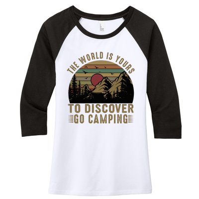 The World Is Yours To Discover, Go Camping Retro Women's Tri-Blend 3/4-Sleeve Raglan Shirt