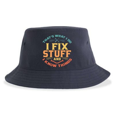 That's What I Do I Fix Stuff And I Know Things Vintage Funny Sustainable Bucket Hat