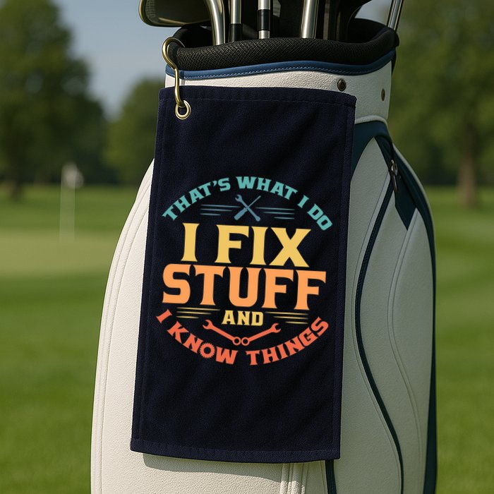 That's What I Do I Fix Stuff And I Know Things Vintage Funny Golf Towel