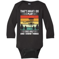 That's What I Do I Play Disc Golf And I Know Things Sport Gift Baby Long Sleeve Bodysuit