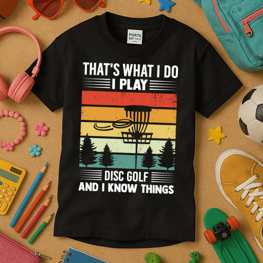 That's What I Do I Play Disc Golf And I Know Things Sport Gift Kids T-Shirt